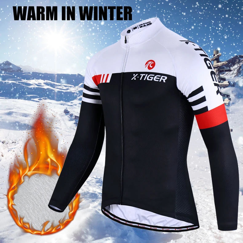 X-Tiger Spring Thermal Fleece Cycling Jersey Set Cycling Clothing Super Warm Mountain Bike Wear Racing Bicycle Clothing Set