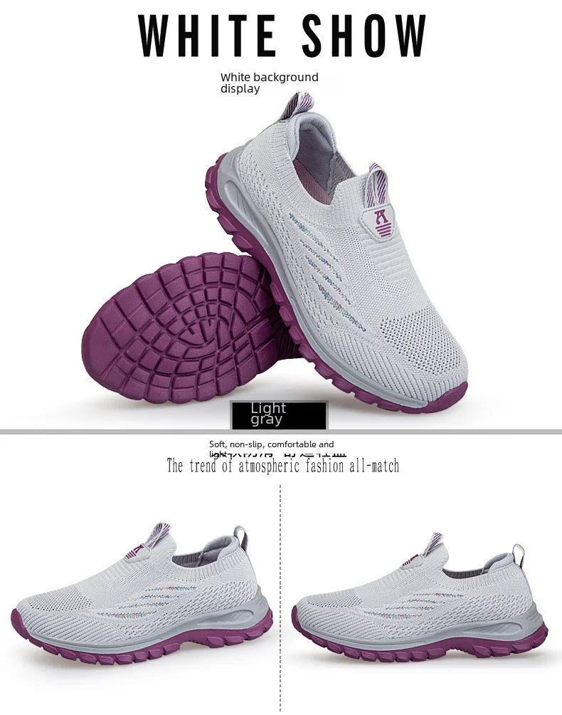 Breathable Mesh Sports Shoes Mom Women Lightweight Running Shoes Suitable Middle-aged Elderly One-foot Dance