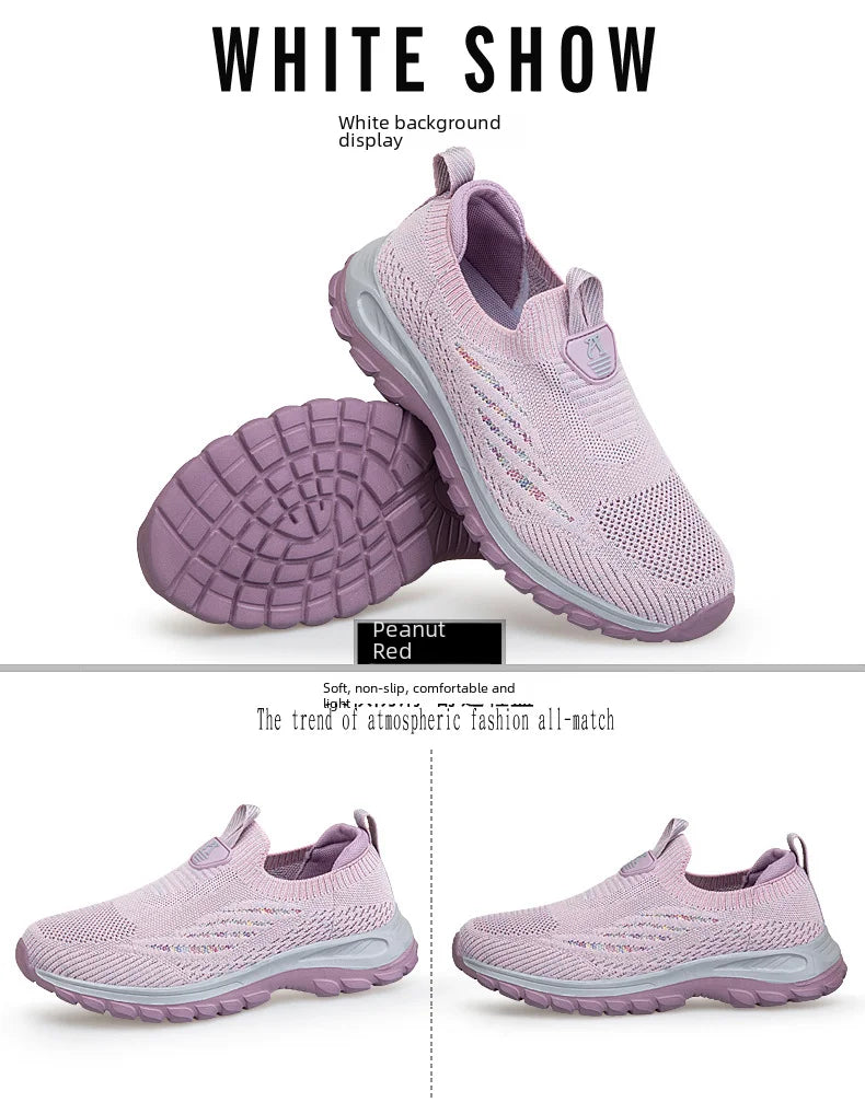 Breathable Mesh Sports Shoes Mom Women Lightweight Running Shoes Suitable Middle-aged Elderly One-foot Dance