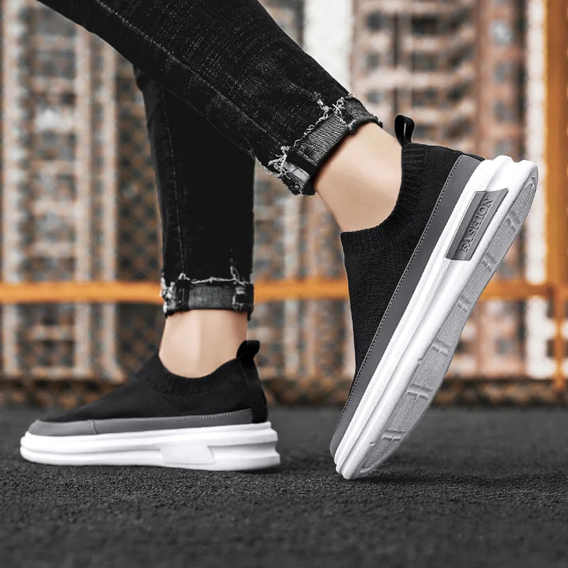 Summer Designer Mens Black Casual Shoes Fashion Slip On Platfrom Sewn Sock Breathable Trending Leisure Zapatos Mixed Color