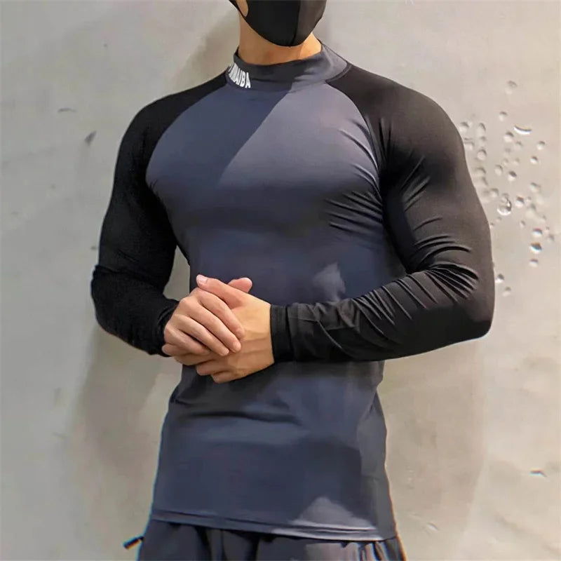 high quality compress Tight sports T-shirt quick drying elasticity long sleeved T-shirt men running fitness tops