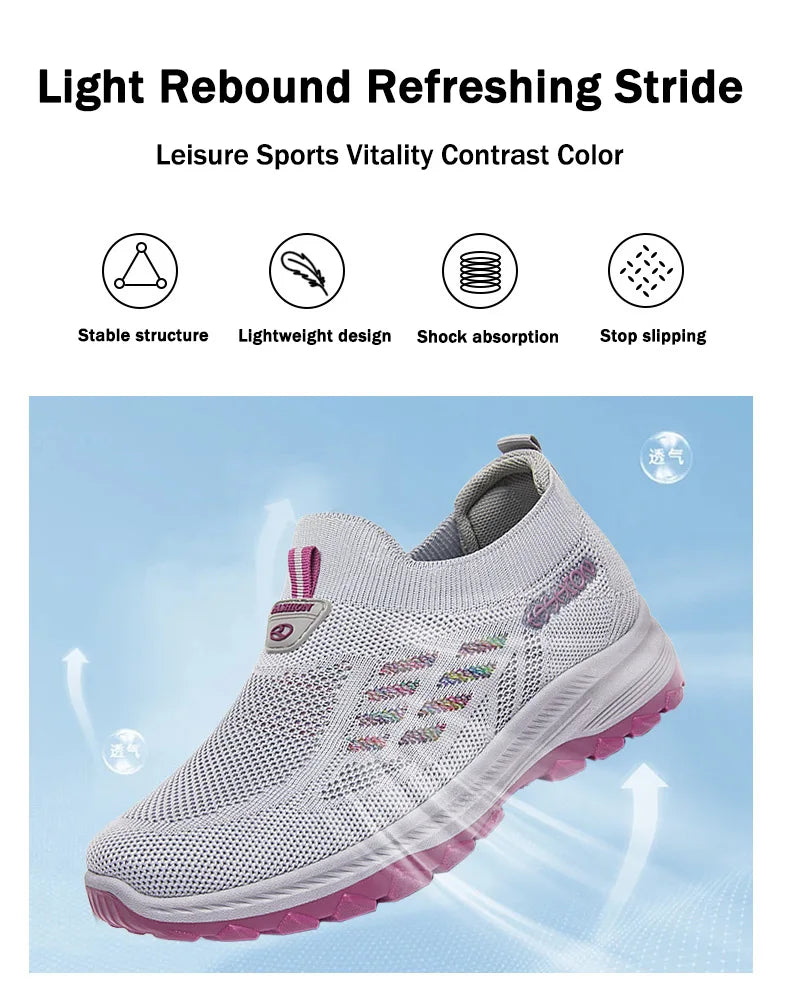 TaoBo Walking Shoes 2023 Summer New Women's Shoes Breathable No Lace Soft Sole Socks Sneakers Comfort Women Sport Shoes Tennis