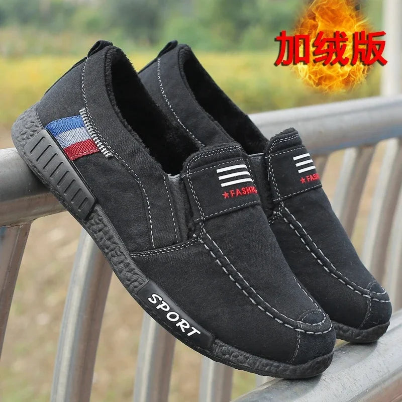 Cotton Men Winter Shoes Denim Canvas Men's Casual Shoes Flag Male Flats Trend Man Walking Shoes Slip on Loafers Erkek Ayakkabı