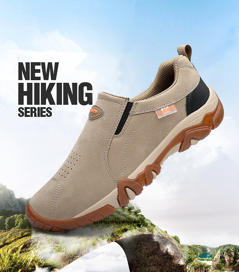 Fashion Leather Mens Casual Sneakers Outdoor Breathable Hiking Shoes Men Non-Slip Trekking Shoes Mens Moccasins Zapatos Hombre