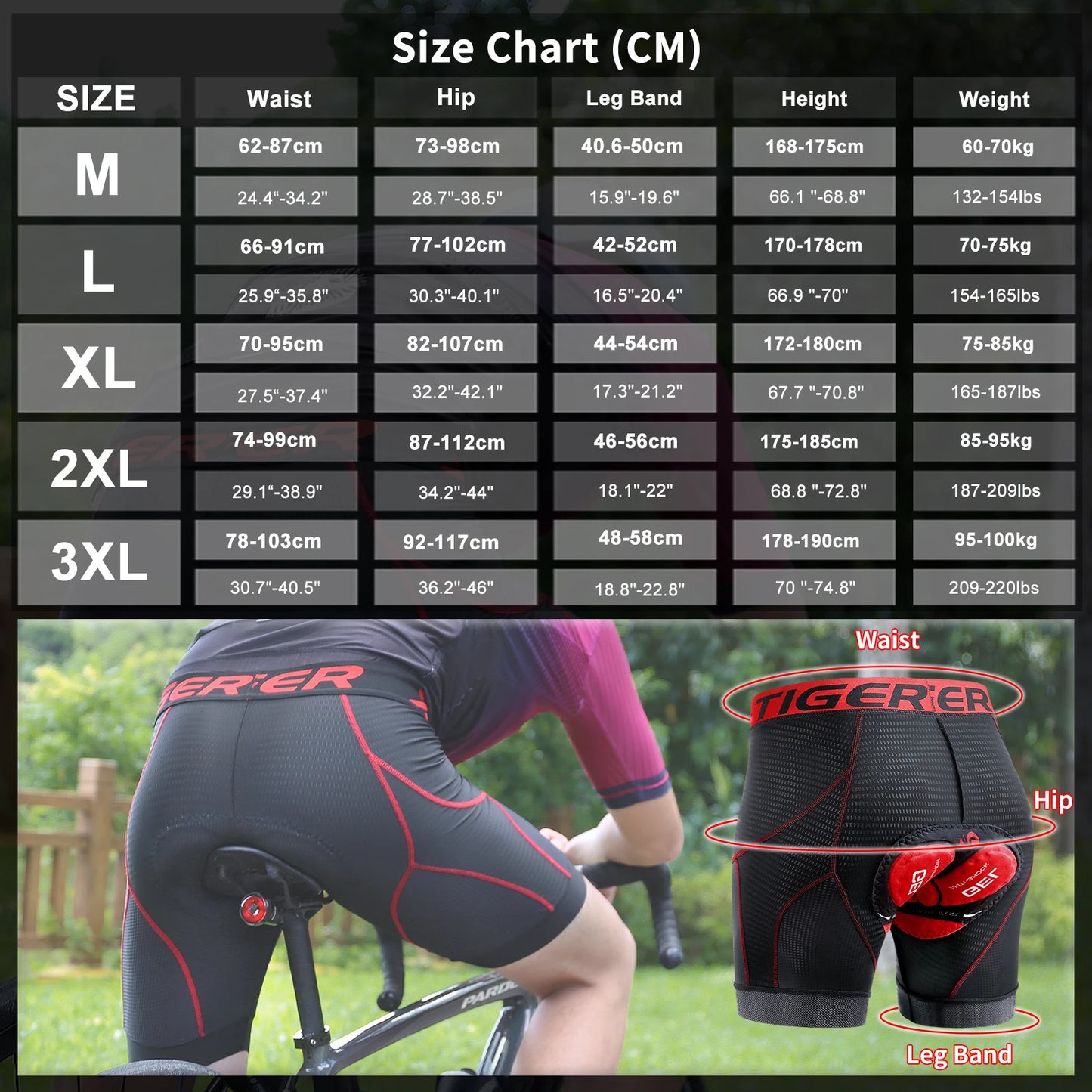 X-TIGER Men's Cycling Underwear Shorts 5D Padded Sports Riding Bike Bicycle MTB Liner Shorts with Anti-Slip Leg Grips