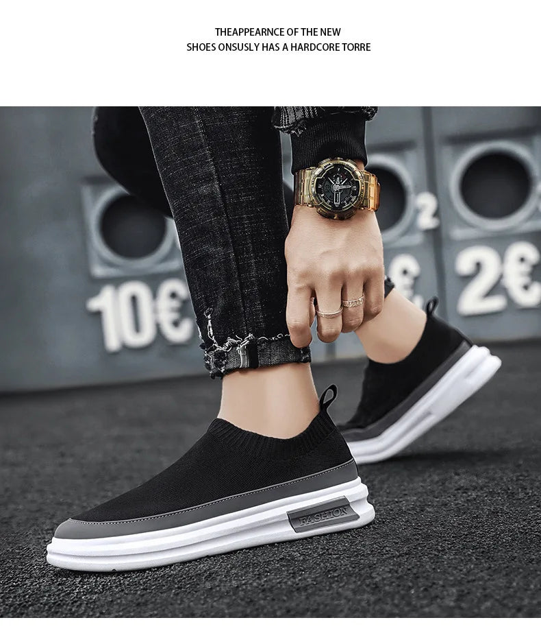 Summer Breathable Slip on Sneakers Fashion Casual Platform Shoes Men Knitting Loafers Moccasins Slip Flats Non-slip Casual Shoes