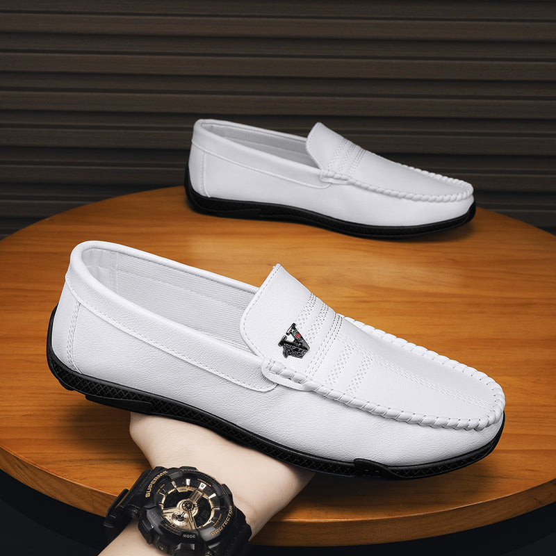 New White Leather Men Casual Shoes Luxury Brand Black Formal Dress Shoes Designer Men Loafers Breathable Slip on Driving Shoes