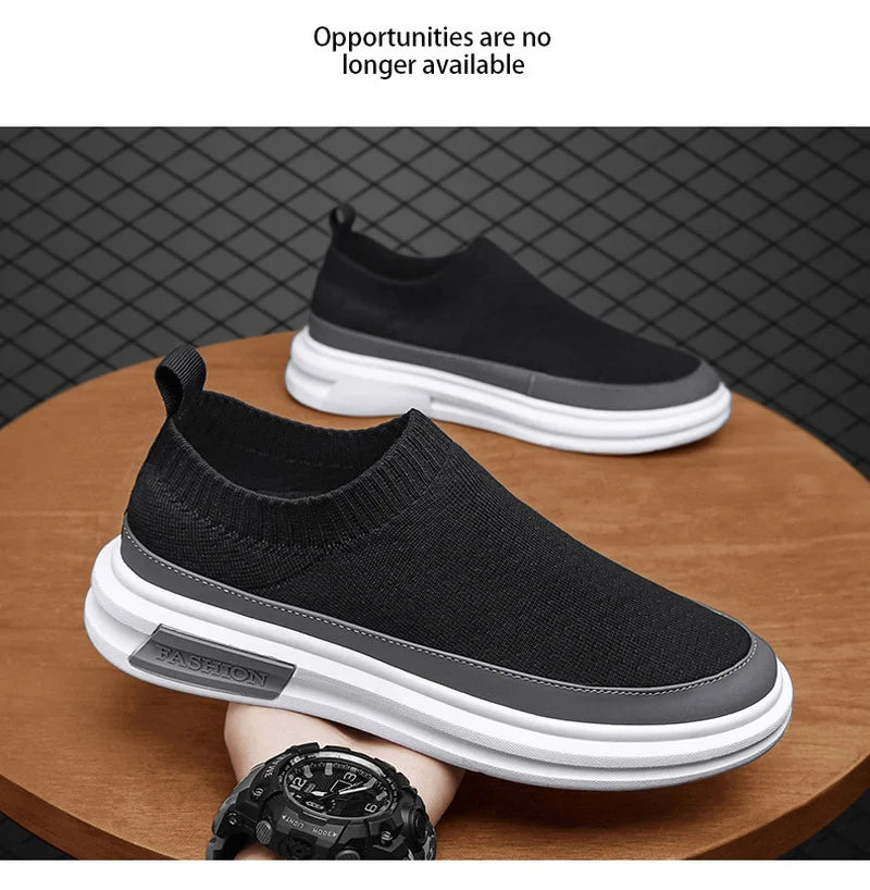 Summer Breathable Slip on Sneakers Fashion Casual Platform Shoes Men Knitting Loafers Moccasins Slip Flats Non-slip Casual Shoes