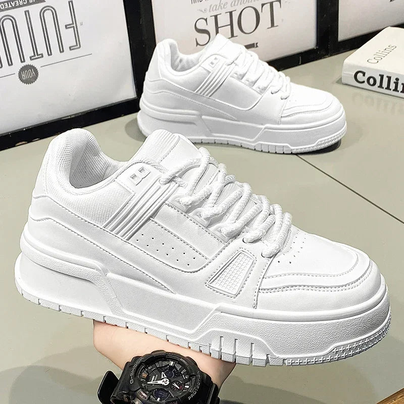 Leather Men Skateboarding Shoes White Casual Shoes Platform Running Sneakers Breathable Lightweight Tennis Shoes Sports Shoes