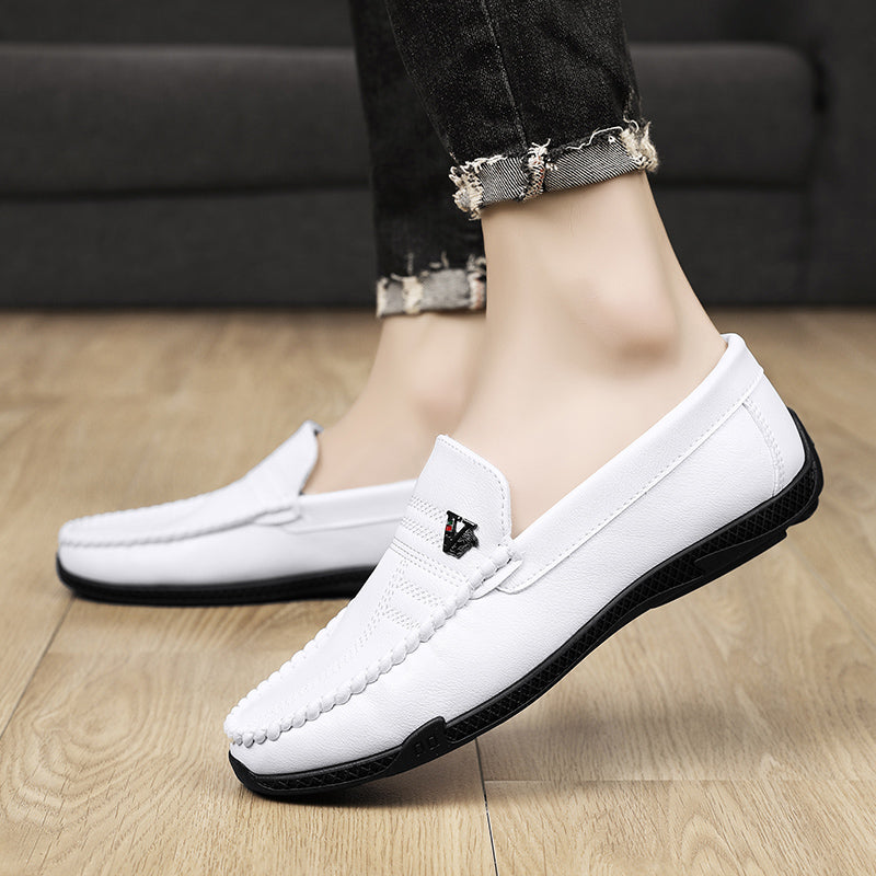 New White Leather Men Casual Shoes Luxury Brand Black Formal Dress Shoes Designer Men Loafers Breathable Slip on Driving Shoes