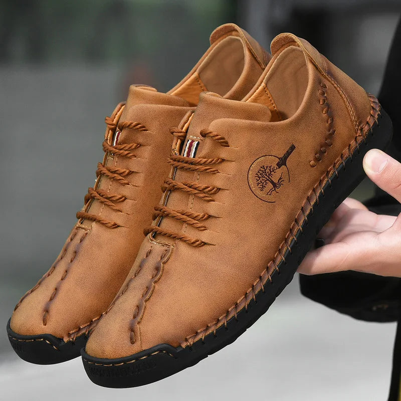 2024 New Handmade Leather Shoes Comfortable  Men Casual Shoes Fashion Men Driving Shoes Lace up Men Flats Повседневные кроссовки