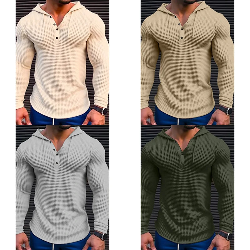 T-shirt Men's Small V-neck Breathable Sports Coat Waffle Cotton Casual Long Sleeve