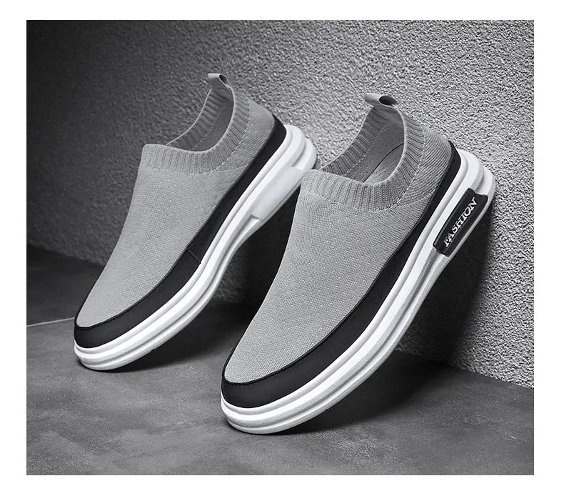 Summer Breathable Slip on Sneakers Fashion Casual Platform Shoes Men Knitting Loafers Moccasins Slip Flats Non-slip Casual Shoes