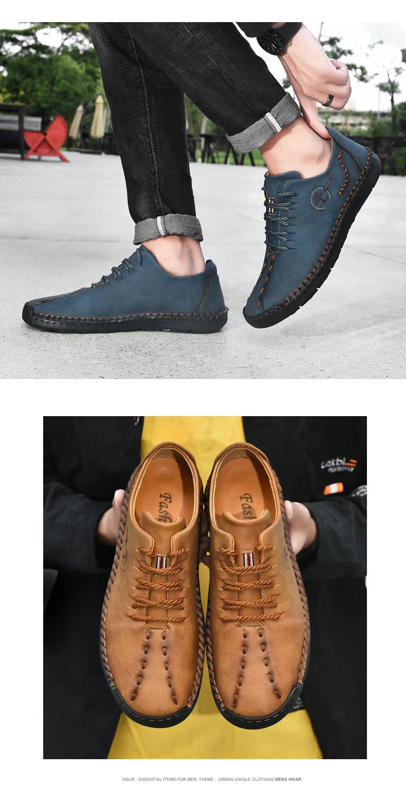 2024 New Handmade Leather Shoes Comfortable  Men Casual Shoes Fashion Men Driving Shoes Lace up Men Flats Повседневные кроссовки