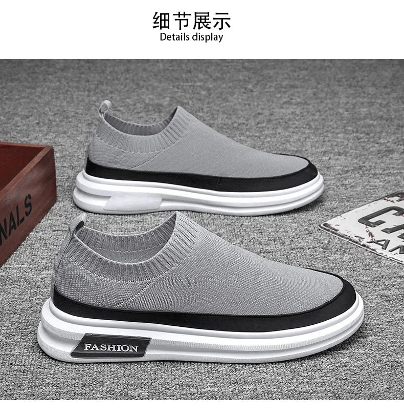 Summer Breathable Slip on Sneakers Fashion Casual Platform Shoes Men Knitting Loafers Moccasins Slip Flats Non-slip Casual Shoes