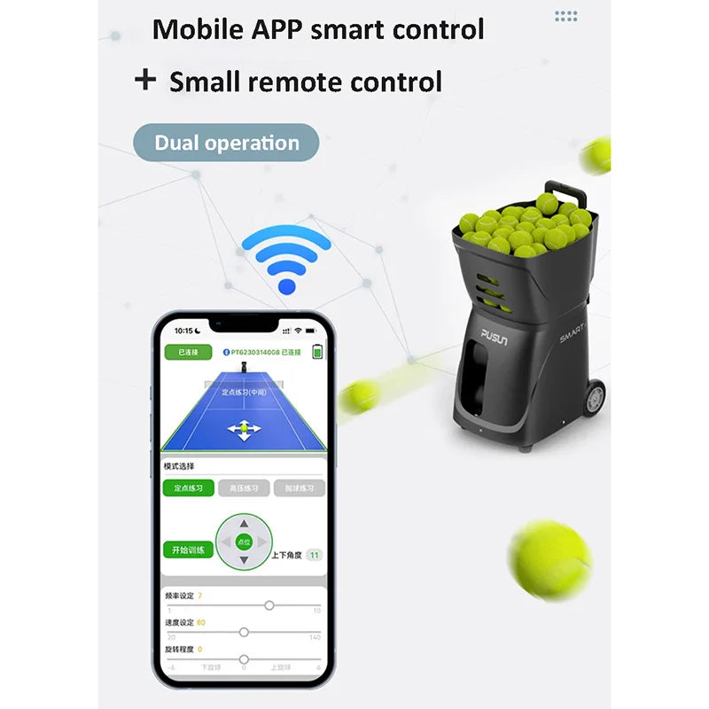 PUSUNPT-Smart Pri Tennis Machine Small and Ultra Light Single Multiplayer Trainer Automatic Ball Server APP and Remote Control