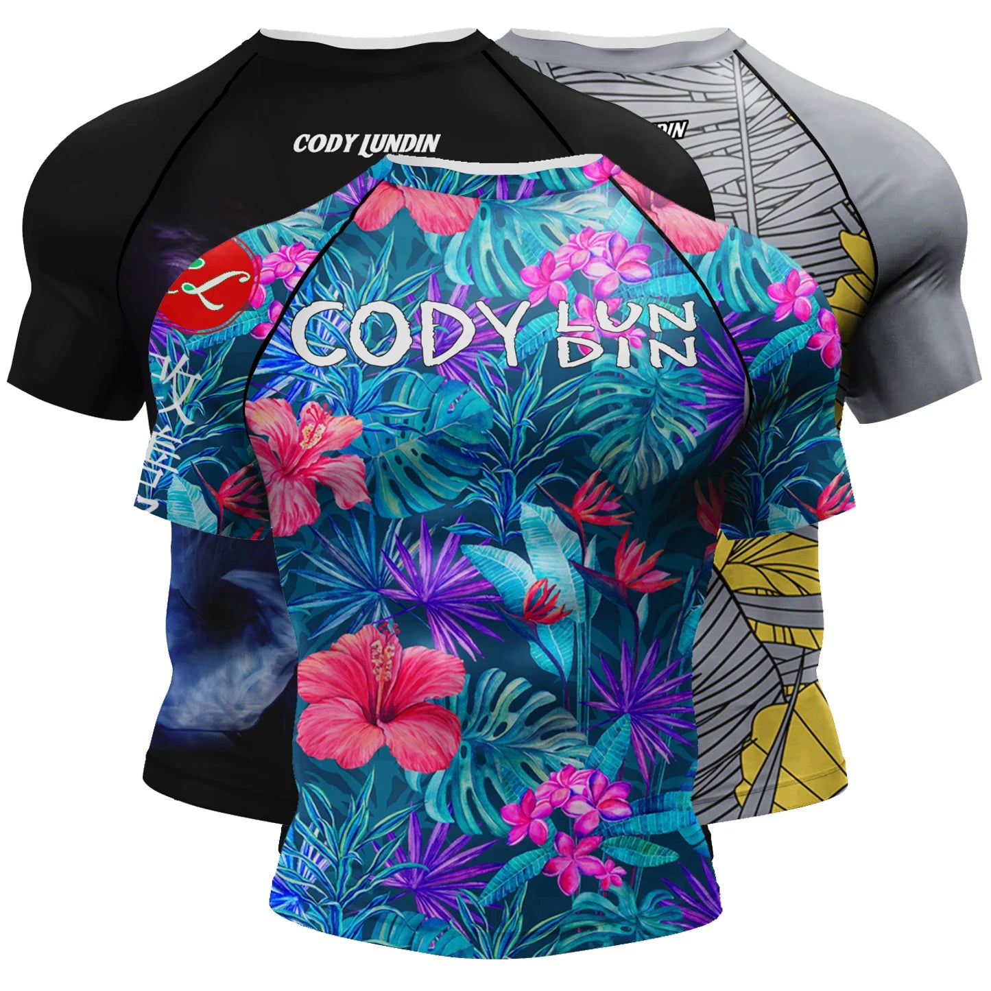 Flower Print Men's Compression T-shirt With Short Sleeve Bjj Rashguard Jiu Jitsu Fitness UV Blouse Men's Clothes