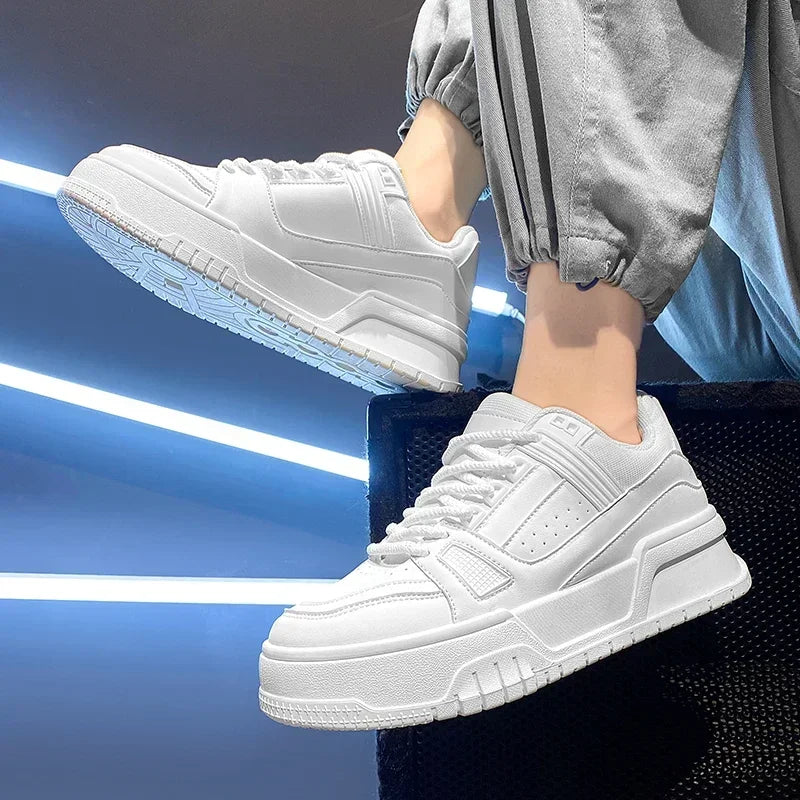 Leather Men Skateboarding Shoes White Casual Shoes Platform Running Sneakers Breathable Lightweight Tennis Shoes Sports Shoes