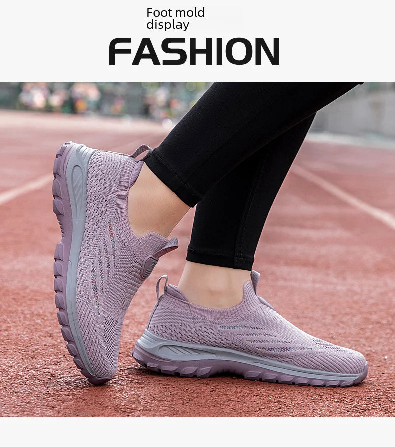 Breathable Mesh Sports Shoes Mom Women Lightweight Running Shoes Suitable Middle-aged Elderly One-foot Dance