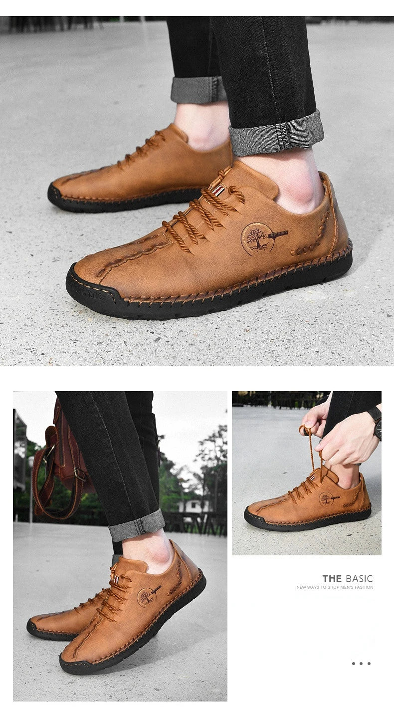 2024 New Handmade Leather Shoes Comfortable  Men Casual Shoes Fashion Men Driving Shoes Lace up Men Flats Повседневные кроссовки