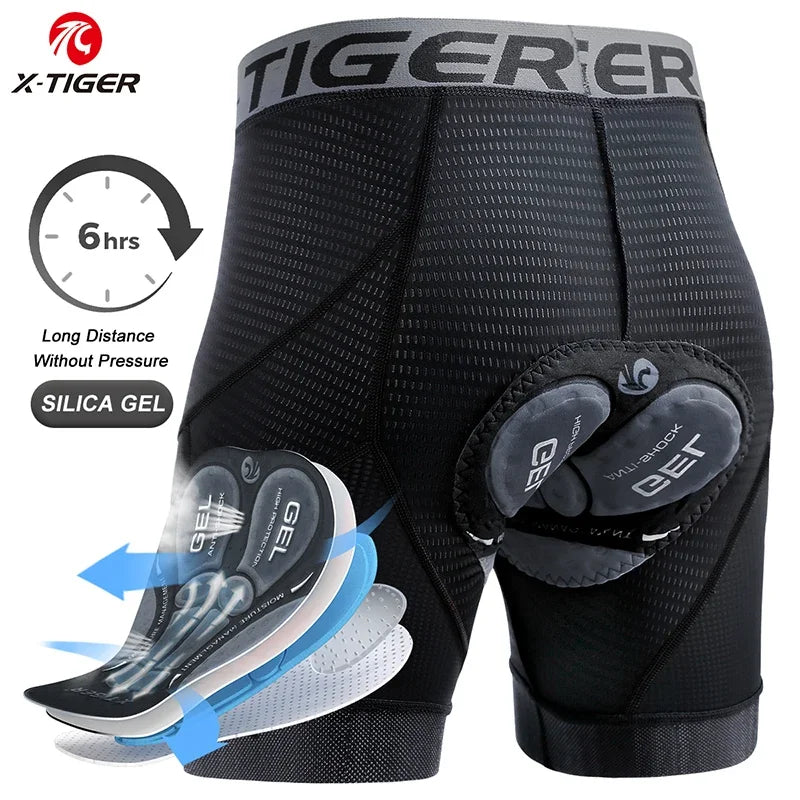 X-TIGER Men's Cycling Underwear Shorts 5D Padded Sports Riding Bike Bicycle MTB Liner Shorts with Anti-Slip Leg Grips