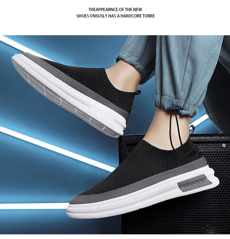 Summer Breathable Slip on Sneakers Fashion Casual Platform Shoes Men Knitting Loafers Moccasins Slip Flats Non-slip Casual Shoes