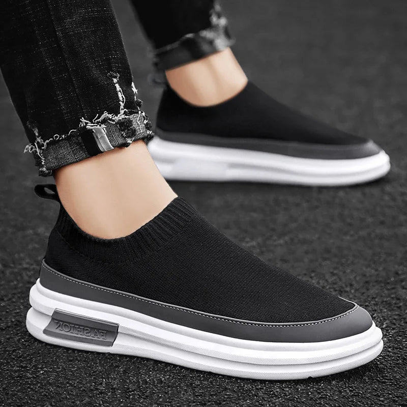 Summer Designer Mens Black Casual Shoes Fashion Slip On Platfrom Sewn Sock Breathable Trending Leisure Zapatos Mixed Color