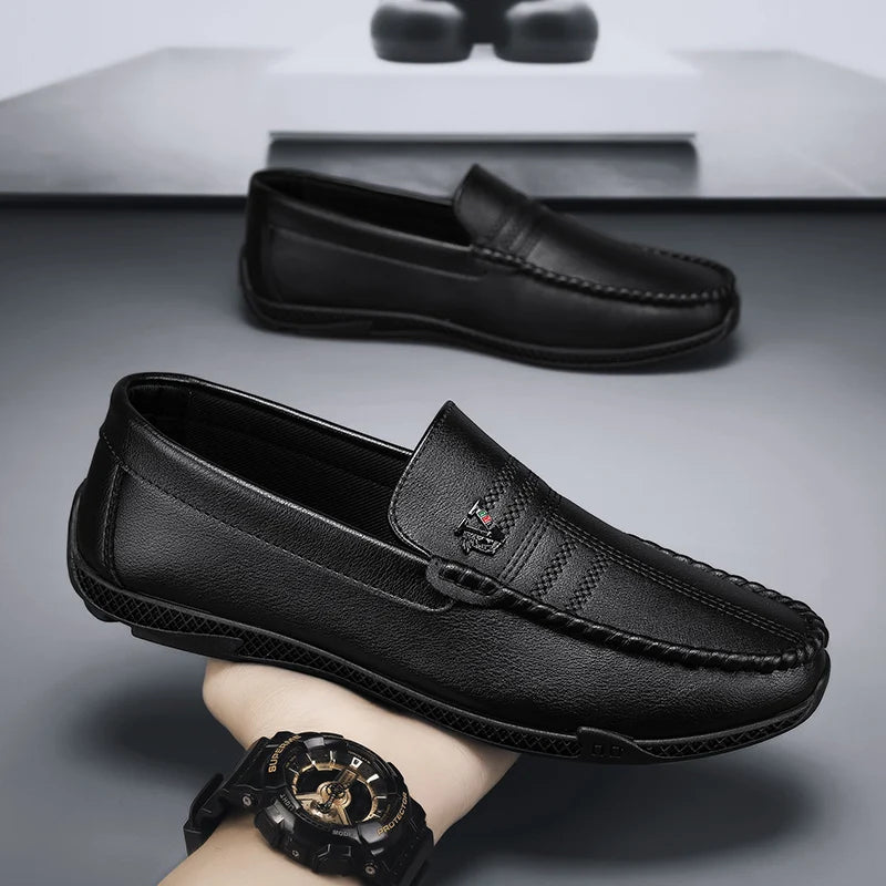 New White Leather Men Casual Shoes Luxury Brand Black Formal Dress Shoes Designer Men Loafers Breathable Slip on Driving Shoes