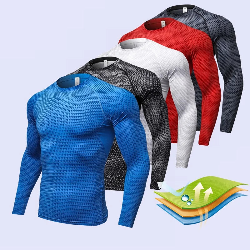 Men's Fitness Running Training Long-Sleeved Shirts Tight Elastic Quick-Drying Clothes Gym T-Shirt Workout Athletic Undershirts