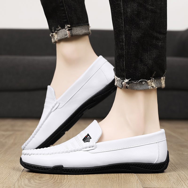 New White Leather Men Casual Shoes Luxury Brand Black Formal Dress Shoes Designer Men Loafers Breathable Slip on Driving Shoes