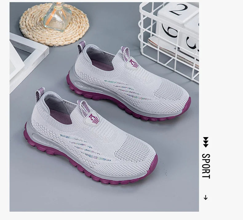 Breathable Mesh Sports Shoes Mom Women Lightweight Running Shoes Suitable Middle-aged Elderly One-foot Dance