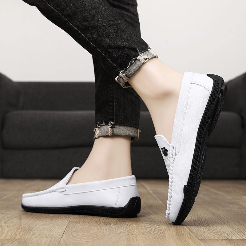 New White Leather Men Casual Shoes Luxury Brand Black Formal Dress Shoes Designer Men Loafers Breathable Slip on Driving Shoes