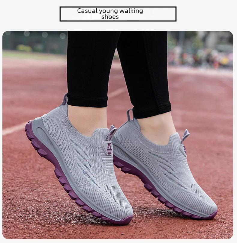 Breathable Mesh Sports Shoes Mom Women Lightweight Running Shoes Suitable Middle-aged Elderly One-foot Dance