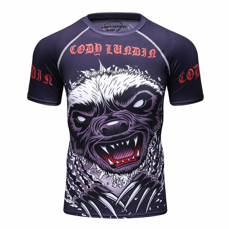 MMA Rashguard Jiu Jitsu Bjj Training Short Sleeve Fitness Muay Thai Boxing Sports Sweater Boxing Jerseys T Shirt Men's Quick Dry