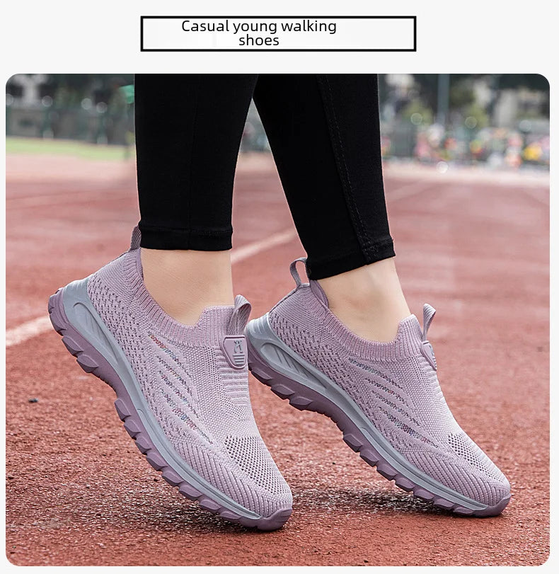 Breathable Mesh Sports Shoes Mom Women Lightweight Running Shoes Suitable Middle-aged Elderly One-foot Dance