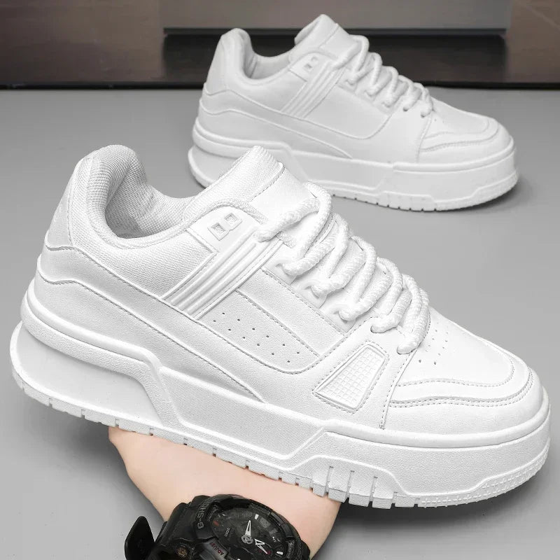 Leather Men Skateboarding Shoes White Casual Shoes Platform Running Sneakers Breathable Lightweight Tennis Shoes Sports Shoes