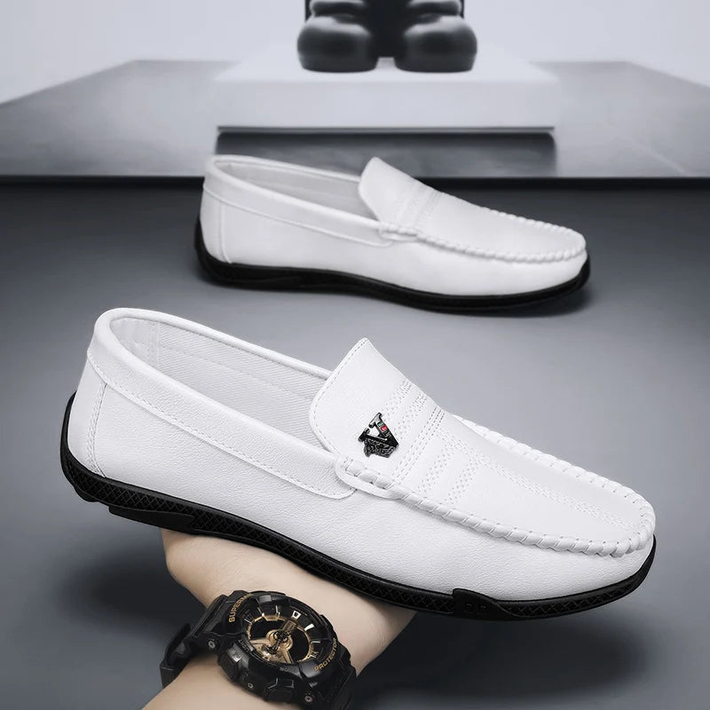 New White Leather Men Casual Shoes Luxury Brand Black Formal Dress Shoes Designer Men Loafers Breathable Slip on Driving Shoes