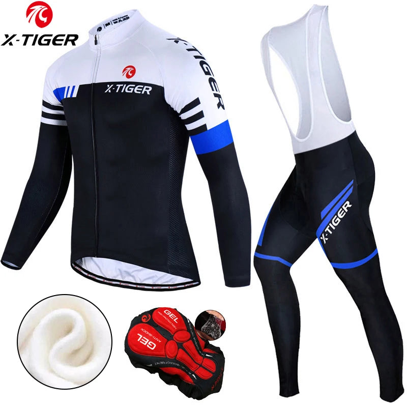 X-Tiger Spring Thermal Fleece Cycling Jersey Set Cycling Clothing Super Warm Mountain Bike Wear Racing Bicycle Clothing Set